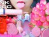 ASMR PINK FOOD PLATTER PEACH MUNG BEAN CAKE EDIBLE GLASS PINK OREO CRYSTAL ROCK CANDY