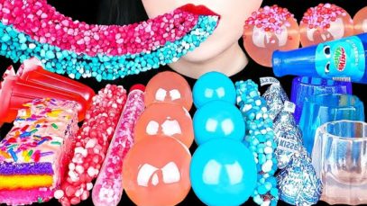 ASMR PINK&BLUE DESSERTS 먹는 투명컵, 케이크팝 먹방 EDIBLE GLASS JELLY, TWIST DRINK , CAKE EATING SOUNDS MUKBANG