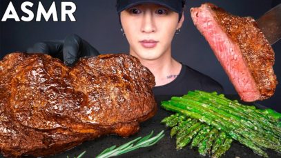 ASMR PRIME RIBEYE & GARLIC ASPARAGUS MUKBANG (No Talking) COOKING & EATING SOUNDS | Zach Choi ASMR