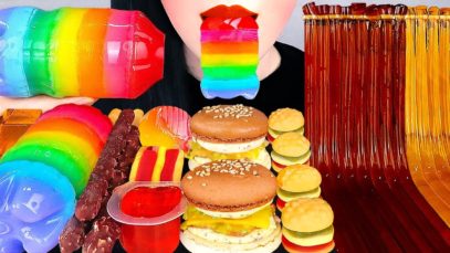 ASMR RAINBOW COKE JELLY, HAMBURGER MACARON, JELLY NOODLES 무지개 콜라젤리, 햄버거 마카롱, 젤리국수, 팝핑빼빼로 먹방 MUKBANG