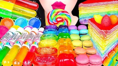 ASMR RAINBOW DESSERTS *UNICORN TEARS, CREPE CAKE 유니콘 눈물, 무지개 크레이프 케이크, 먹는 컵젤리, 마카롱 먹방 EATING MUKBANG