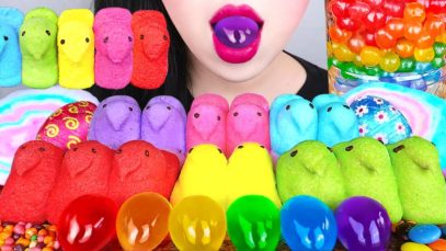 ASMR RAINBOW DESSERTS *핍스 마시멜로우, 솜사탕, 무지개 달걀 젤리, 초콜릿 둥지, 너드젤리 먹방 NO TALKING EATING SOUNDS MUKBANG