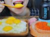 ASMR RAW EGGS RAW SALMON TOBIKO EGGS CRUNCHY CHEWY EATING SOUNDS | LINH-ASMR