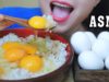 ASMR RAW EGGS WITH COOKED RICE (JAPANESE EGGS) EATING SOUNDS | LINH-ASMR