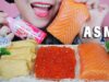 ASMR RAW SALMON EGGS RAW SALMON AND SKIN TOFU WRAP WITH RICE SAMYANG SAUCE EATING SOUND | LINH-ASMR