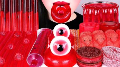 ASMR RED FOOD 빨간색 먹방 *컵젤리, 먹는 주사기, 도넛젤리, 젤리국수 JELLO SHOOTER, EDIBLE GLASSES, JELLY NOODLES MUKBANG