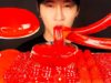 ASMR RED JELLY ORBS & ROCK CANDY & DICE GUMMY & JELLY NOODLE, PEEPS MARSHMALLOWS & RED SPRINKLES