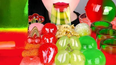 ASMR RED&GREEN FOOD 연두빨강 먹방 *젤리 쥬스, 컵젤리, 탕후루 JELLO SHOOTER, SHEET JELLY, CANDIED FRUITS MUKBANG