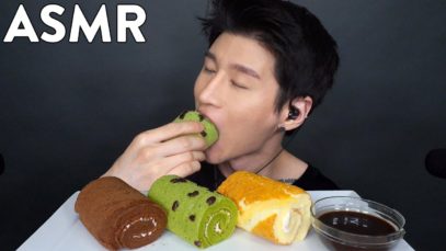 *ASMR* ROLL CAKE (Green Tea, Chocolate, Vanilla) No Talking | Soft Eating Sounds | Zach Choi ASMR