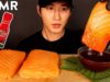 ASMR SALMON SASHIMI + NUCLEAR FIRE SAUCE MUKBANG (No Talking) EATING SOUNDS | Zach Choi ASMR