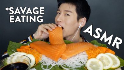 *ASMR* SALMON SASHIMI (SAVAGE EATING SOUNDS) No Talking