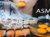 ASMR SALMON SUSHI AND MANDARIN FLAVOUR RAW EGGS EATING SOUND | LINH-ASMR mukbang