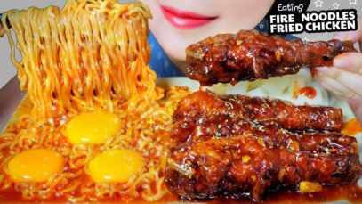 ASMR SAMYANG FIRE NOODLES X KOREAN STYLE SPICY FRIED CHICKEN , EATING SOUNDS | LINH-ASMR