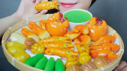 ASMR SEAFOOD PLATTER SHAPED MUNG BEAN CAKE (SHRIMP, SQUID, CLAM, SNAIL) EATING SOUND | LINH-ASMR