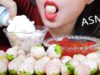 ASMR SNOW STAWBERRY WITH WHIPPED CREAM , JAPANESE JELLY BALL  EATING SOUND LINH ASMR 먹방