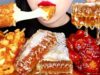 ASMR SPICY CHICKEN, HONEYCOMB, MOZZARELLA CORN DOGS 양념 치킨, 벌꿀집, 모짜렐라 핫도그 먹방 EATING SOUNDS MUKBANG