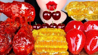 ASMR SPICY CHICKEN, HONEYCOMB TANGHULU, CANDIED FRUITS STRAWBERRY, CHERRY COOKING & EATING MUKBANG