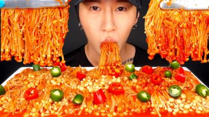 ASMR SPICY ENOKI MUSHROOM MUKBANG 먹방 (No Talking) COOKING & EATING SOUNDS | Zach Choi ASMR
