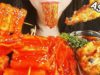 ASMR SPICY ENOKI MUSHROOM, RICE CAKE, FISH CAKE + FIRED SHRIMP, SQUID, ONION  (Eating Sounds)MUKBANG