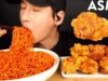 ASMR SPICY FIRE NOODLES & CHICKEN WINGS MUKBANG (No Talking) EATING SOUNDS | Zach Choi ASMR