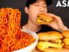 ASMR SPICY FIRE NOODLES & DOUBLE CHEESEBURGER MUKBANG (No Talking) EATING SOUNDS | Zach Choi ASMR