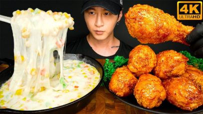 ASMR SPICY FRIED CHICKEN & CHEESE CORN MUKBANG | COOKING & EATING SOUNDS | Zach Choi ASMR