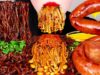 ASMR SPICY HOT PEPPER JAJANGMYEON, SAUSAGES 불타는 고추짜장, 킬바사 소시지, 스팸, 팽이버섯 먹방 ENOKI MUSHROOM MUKBANG