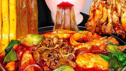 ASMR SPICY HOT POT RECIPE 마라탕 먹방(레시피 포함) 분모자, 해산물, 팽이버섯 MALATANG NO TALKING COOKING & EATING MUKBANG