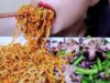 ASMR spicy noodles with fried baby octopus and asparagus (EATING SOUNDS) No Talking | LINH ASMR
