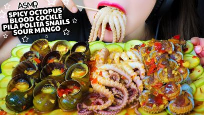 ASMR SPICY OCTOPUS X BLOOD COCKLE  X PILA POLITA SNAILS X SOUR MANGO EATING SOUNDS | LINH-ASMR