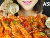 ASMR SPICY SEA FOOD (Squid, Shrimp,Conch, Scallops, Abalone, Bean sprouts) EATING SOUNDS