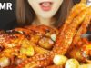 ASMR SPICY SEAFOOD(OCTOPUS, BABY OCTOPUS, SQUID, SHRIMP, ENOKI MUSHROOM, PINE MUSHROOM) MUKBANG