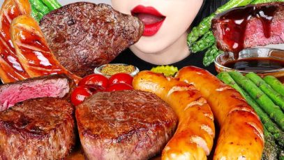 ASMR STEAK, CERVELAT SAUSAGE 스테이크, 세블락 소시지, 아스파라거스 요리먹방 (NO TALKING) COOKING&EATING SOUNDS MUKBANG