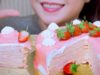 ASMR Strawberry crepe cake , SOFT EATING SOUNDS | LINH-ASMR