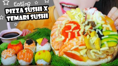 ASMR TEMARI SUSHI X SUSHI PIZZA WITH FULL TOPPING OF THE MOST POPULAR SEAFOOD | LINH-ASMR
