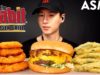 ASMR THE HABIT BURGER & ONION RINGS MUKBANG (No Talking) UNBOXING & EATING SOUNDS | Zach Choi ASMR