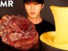 ASMR TOMAHAWK STEAK & STRETCHY CHEESE FONDUE MUKBANG (No Talking) COOKING & EATING SOUNDS