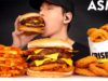 ASMR TRIPLE WESTERN BACON BURGER & FRIES MUKBANG (No Talking) EATING SOUNDS | Zach Choi ASMR
