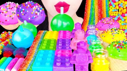 ASMR UNICORN DESSERTS *유니콘 디저트* 레고 코하쿠토, 무지개 젤리, 왁스병 색깔 먹방 RAINBOW JELLY, WAX BOTTLE E EATING SOUNDS