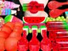 ASMR WATERMELON ICE CREAM JELLY, EDIBLE LIPSTICK, SPOONS, CANDY, GUMMY *RED DESSERTS EATING MUKBANG