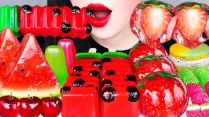 ASMR WATERMELON TANGHULU, RAINDROP, TANGHULU, JELLY 수박젤리바, 물방울떡, 수박탕후루 먹방 COLOR FOOD EATING MUKBANG