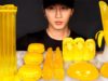 ASMR YELLOW FOOD BANANA JELLY, MACARONS, JELLY NOODLES, ROCK CANDY, PEEPS MARSHMALLOWS MUKBANG 먹바