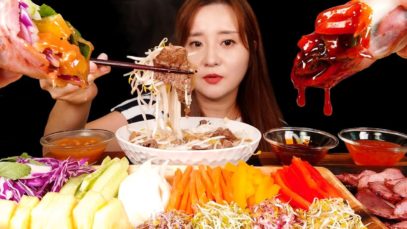 COOKING MUKBANG :) SPICY FIRE SAUCE VIETNAM RICE PAPER ROLLS, BEEF RICE NOODLES. 월남쌈과 쌀국수 요리먹방