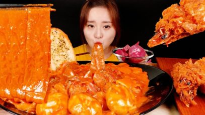 MUKBANG (COOKING) CARBO FIRE SAUCE WIDE GLASS NOODLES ROSE PASTA, FRIED SHRIMP 한국당면 까르보불닭 로제파스타.