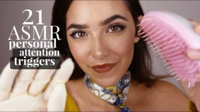 ASMR 21 Personal Attention Triggers  (Scalp massage, Haircut, Wet sounds, Face brushing, kisses..)