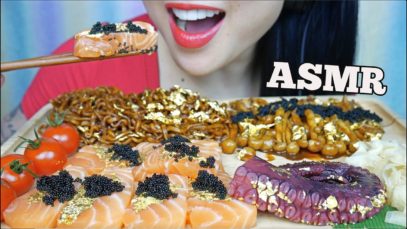 ASMR 24k GOLD SASHIMI + SQUID INK TOBIKO + BLACKBEAN NOODLES (EATING SOUNDS) NO TALKING | SAS-ASMR