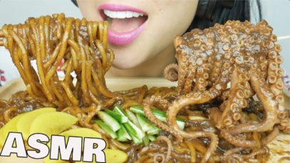 ASMR Blackbean Noodles + Octopus (EATING SOUNDS) NO TALKING | SAS-ASMR