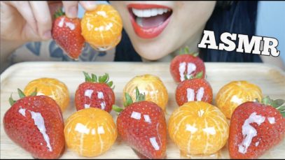 ASMR CANDIED FRUITS TANGHULU TANGERINE + STRAWBERRY (CRACKLING EATING SOUNDS) NO TALKING | SAS-ASMR