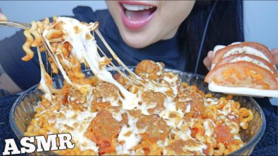 ASMR CHEESY BAKED SPAGHETTI MEATBALLS (EATING SOUNDS) NO TALKING | SAS-ASMR