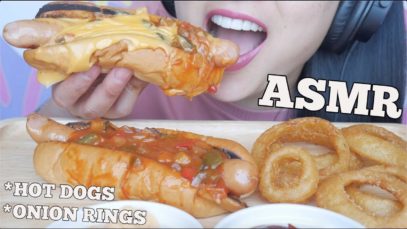 ASMR CHEESY Hot Dogs + Onion Rings (EATING SOUNDS) NO TALKING | SAS-ASMR